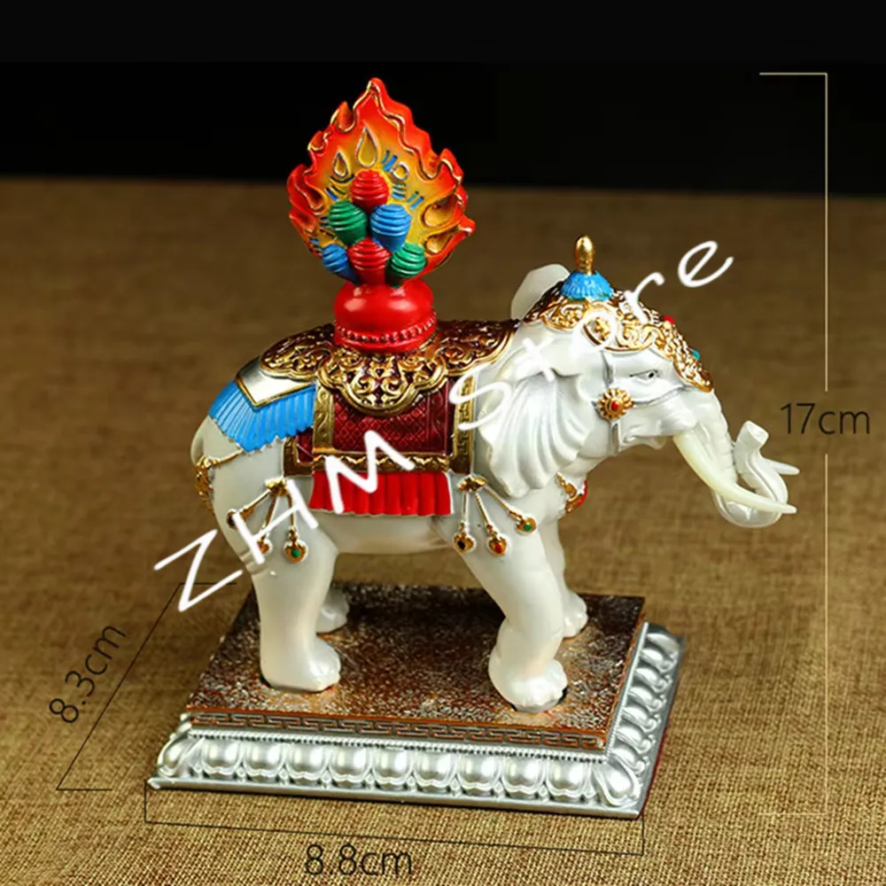 17cm White Resin Auspicious Treasured Elephant Esoteric Buddhist Colored Painted Moni Beads Decorate Putting Crafts