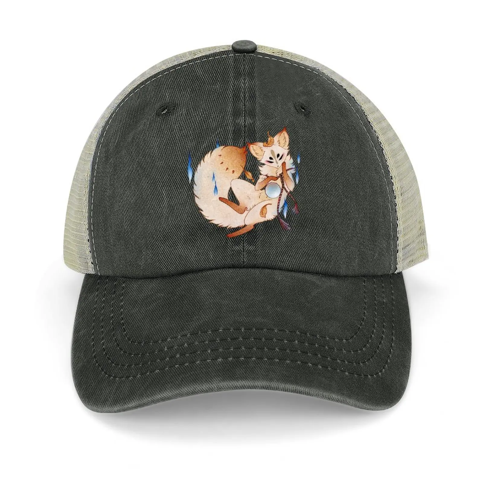 

Mischievous Fox - TeaKitsune Yokai Kitsune Baseball Cap New In The Hat sun hat New Hat Female Men's