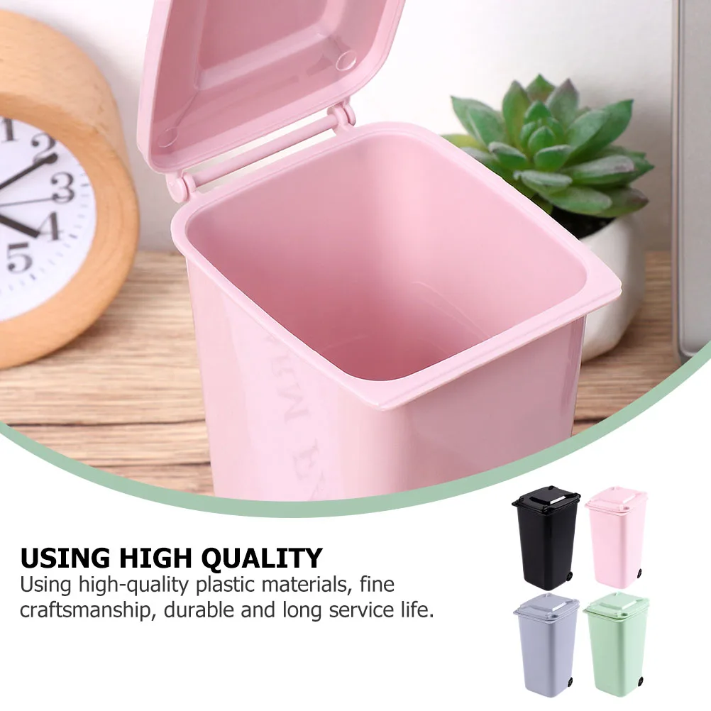 

4pcs Mini Desktop Plastic Trash Can Home Kitchen Bedroom Car Storage Bin R om Color Long Life Simple Stylish Practical