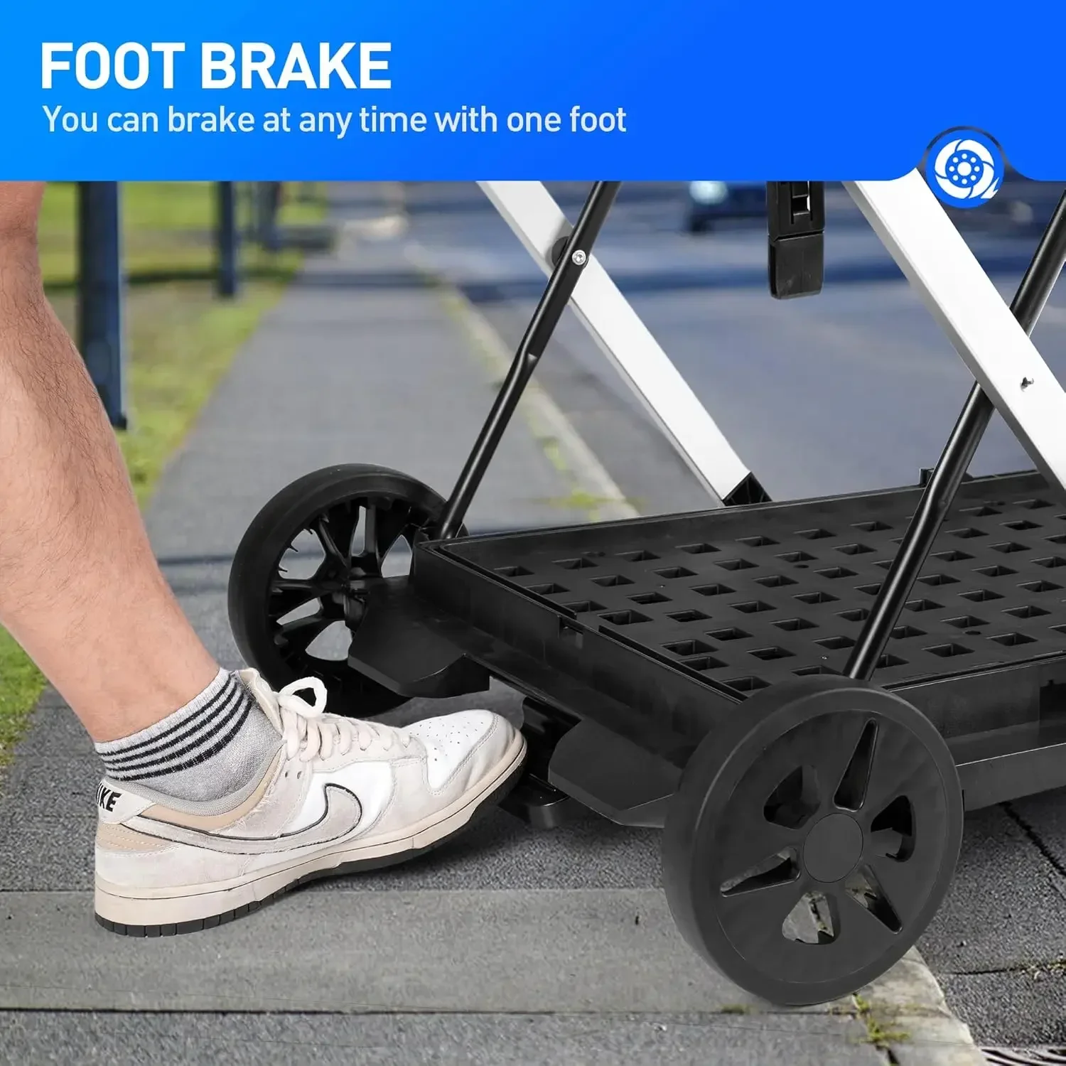 Folding Shopping Cart, Collapsible Shopping Cart with Wheels, Adjustable Foldable Portable Trolley, Grocery Shopping Cart with R