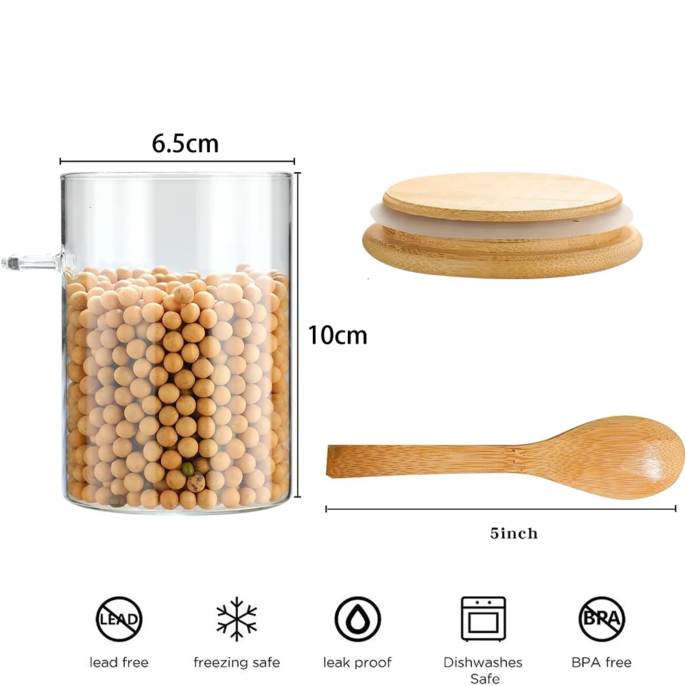 280ml Candy Jar, Biscuit Jar, Glass Storage Jar With Sealed Bamboo Lid And Spoon - 10oz Transparent Glass Bulk Food Storage Jar