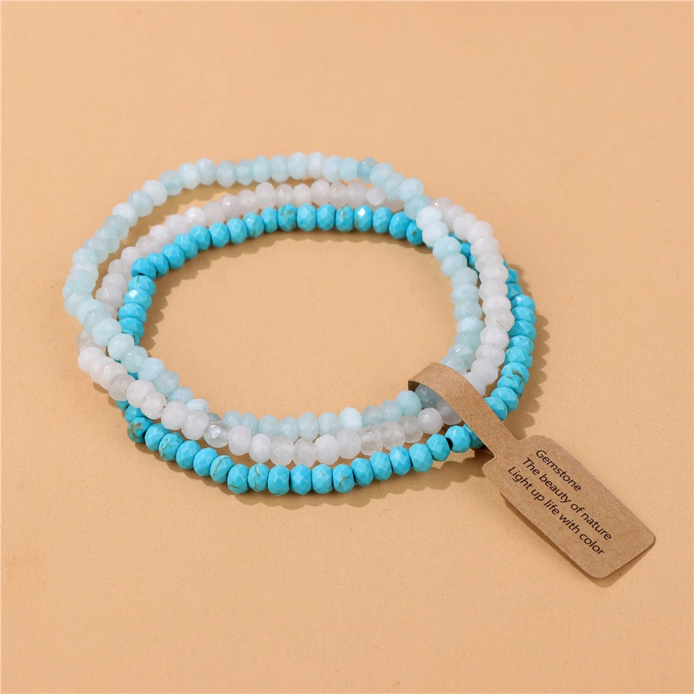 Natural Stone Faceted Rondelle Beads Set Bracelets Natural Opal Turquoises Beads Bracelet Reiki Healing Stone Bracelet 3Pcs/Set