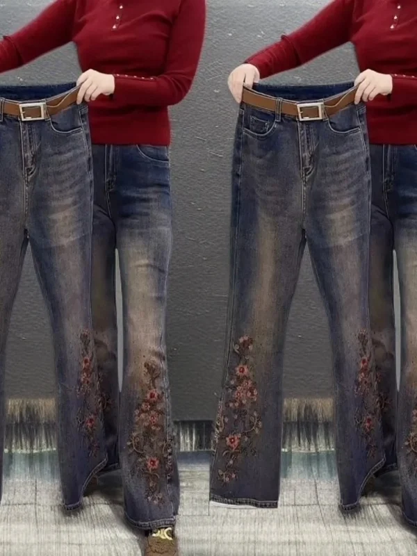 

Женские джинсы Ele с высокой талией, вышивкой и стразами, облегающие, эластичные, повседневные, весенние, модные, в уличном стиле