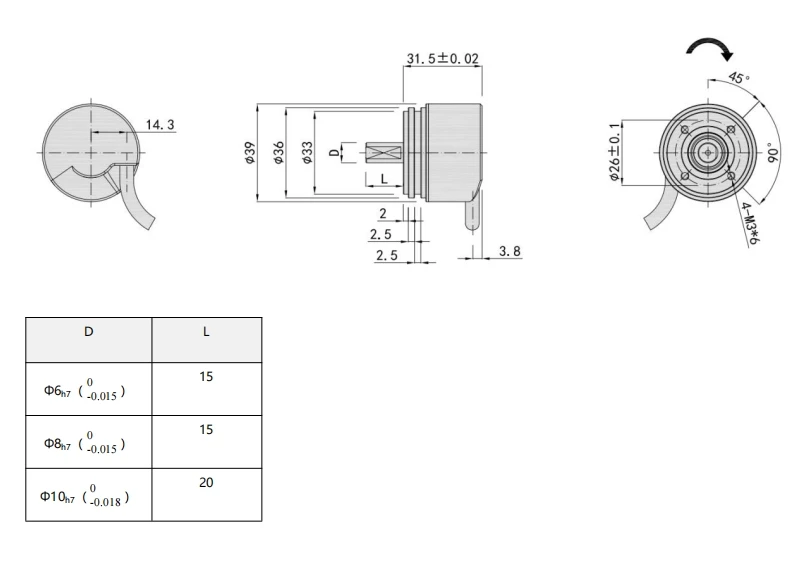 LANBAO Shell diameter 39mm, thickness 31.5mm IP65 12V 24V  Optical Absolute value encoder