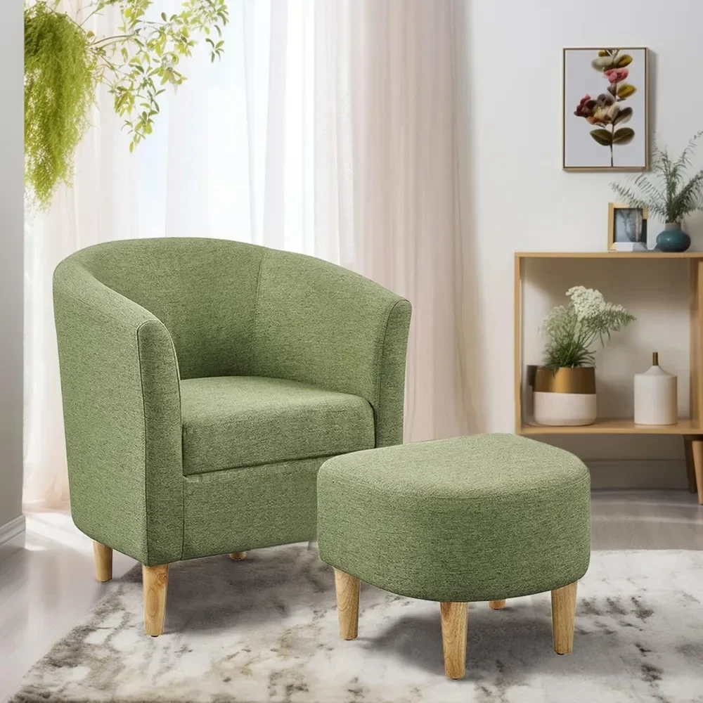 Mid Century Modern Chair, Footrest Set Comfortable Living Room Chairs Upholstered Round Club Tub Sofa