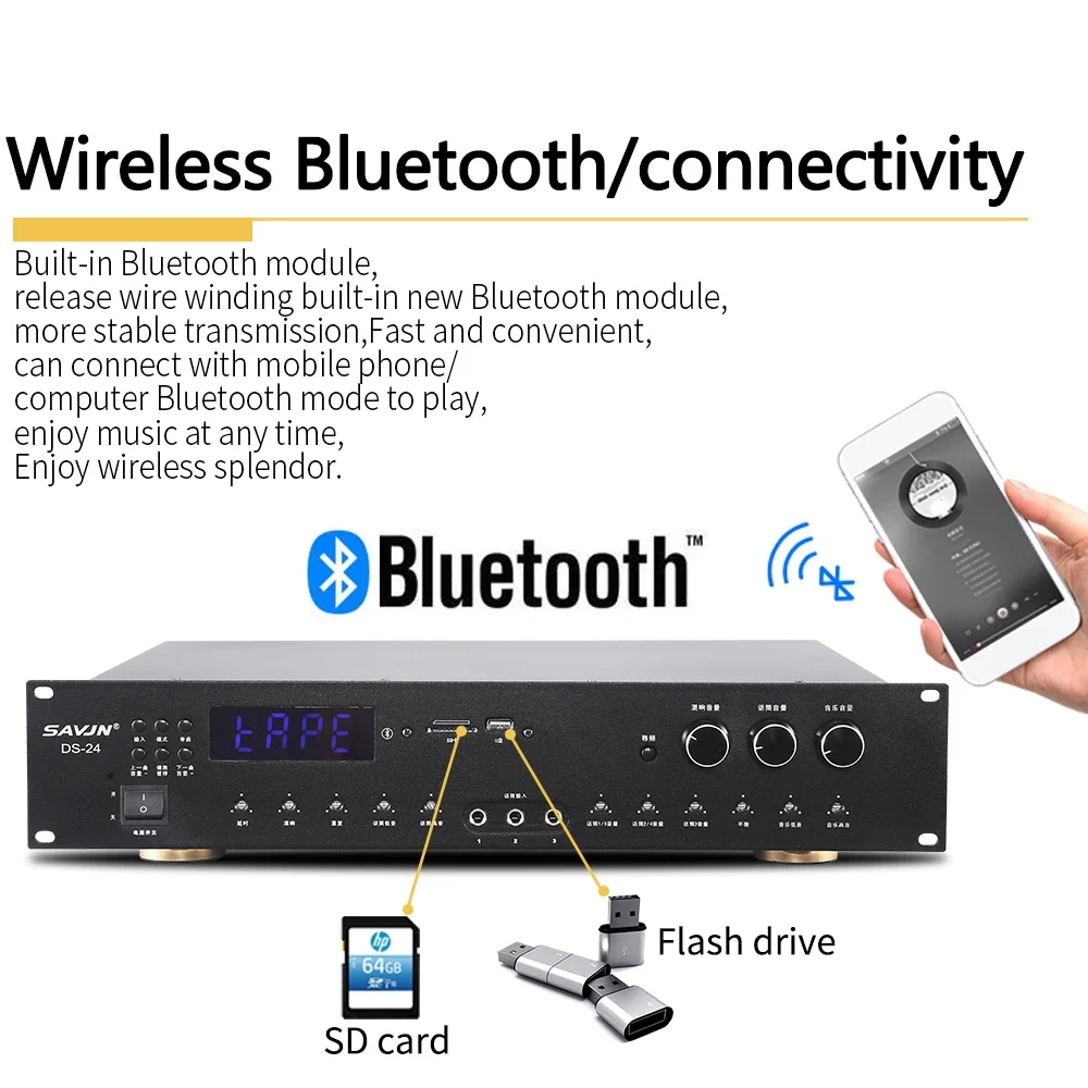 

Professional Power Amplifier Small Conference Classroom Home Karaoke BT USB Power Amplifier