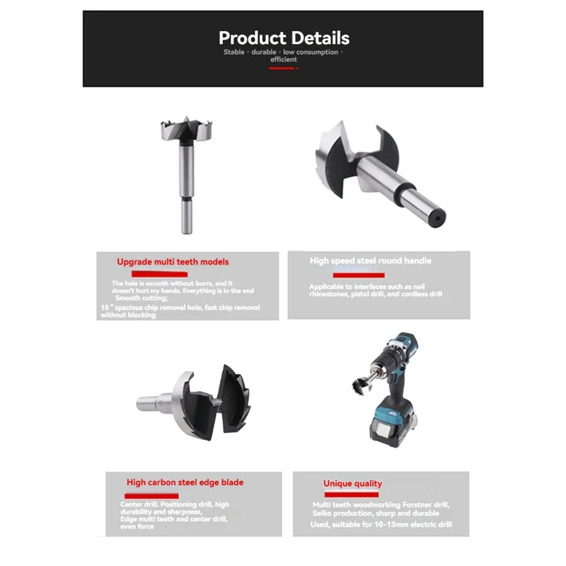 B50C Drill Bits 55Mm Woodworking Hinge Boring Drill Bit Self Centering Hole Saw For Wood/Plastics/Plywood Drilling Tools