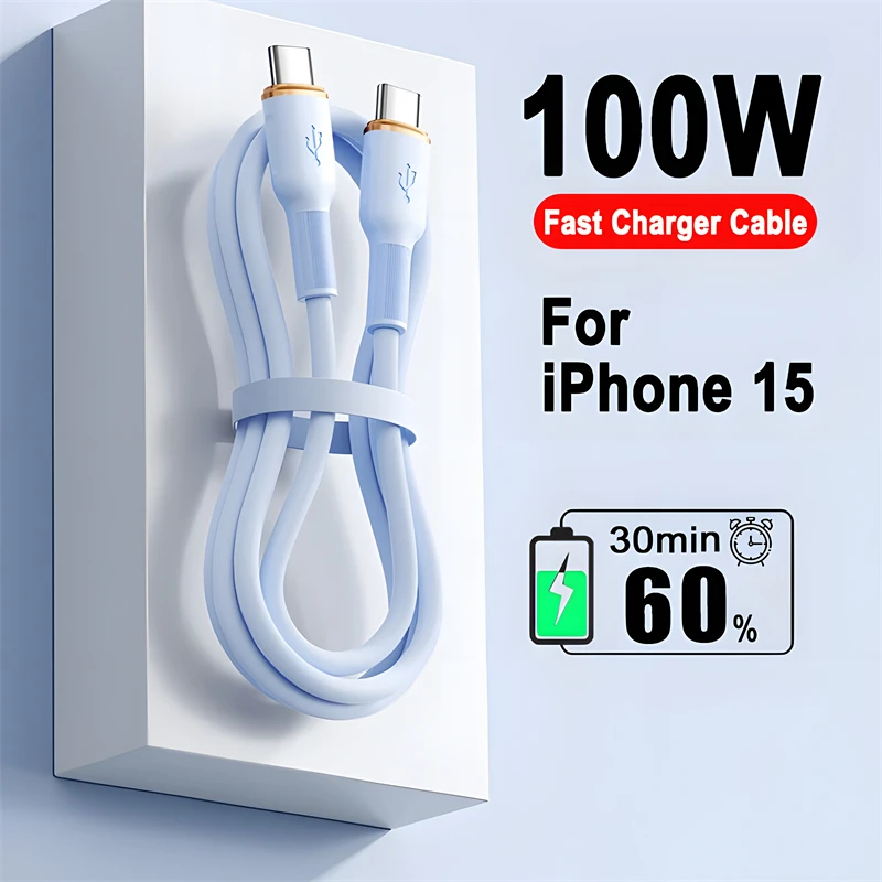 

PD 100W Type C Fast Charging Cable For iPhone 15 Pro Max USB C To Type C Quick Charging For Samsung Galaxy S24 Huawei Xiaomi