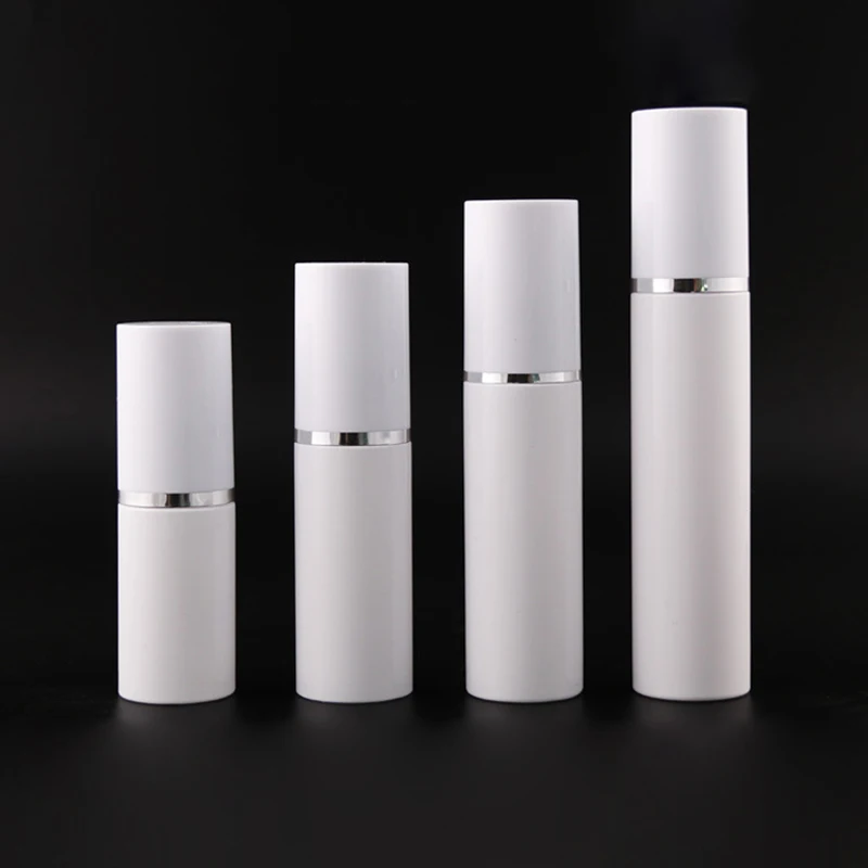 1 Pc Pump Bottle Airless Empty Plastic Container White Cosmetic Bottles Cylindrical Refill Tubes Silver Line Cap