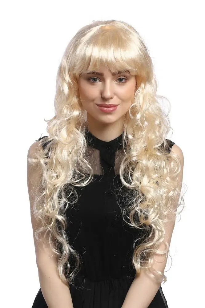 Wig Ladies Carnival Very Long Curly Fringe Light Blond