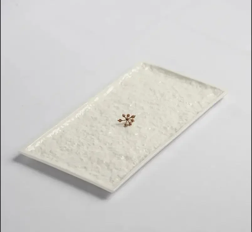 

Stone Pattern Rectangular White Ceramic Plate Hotel Restaurant Serving Breakfast Pasta Salad Tableware Party Dessert