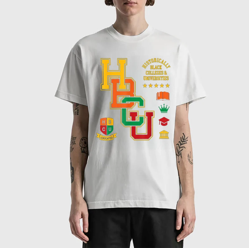 تي شيرت HBCU (كلية التاريخ الأسود والجامعة) ناعم ومسامي مريح وكاجوال رياضي من القطن الخالص برقبة دائرية