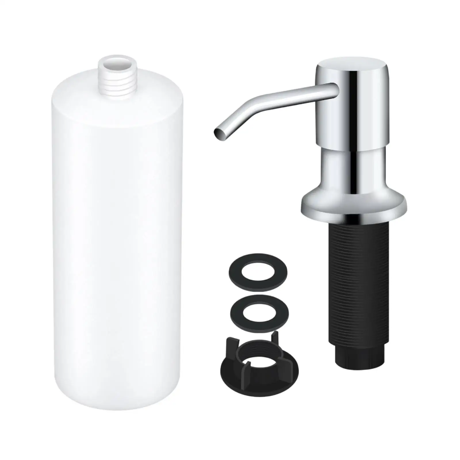 Stainless Steel Kitchen Soap Dispenser for Sink Countertop Built in Refillable Liquid Hand Soap Holder with Pump for Dishwashing