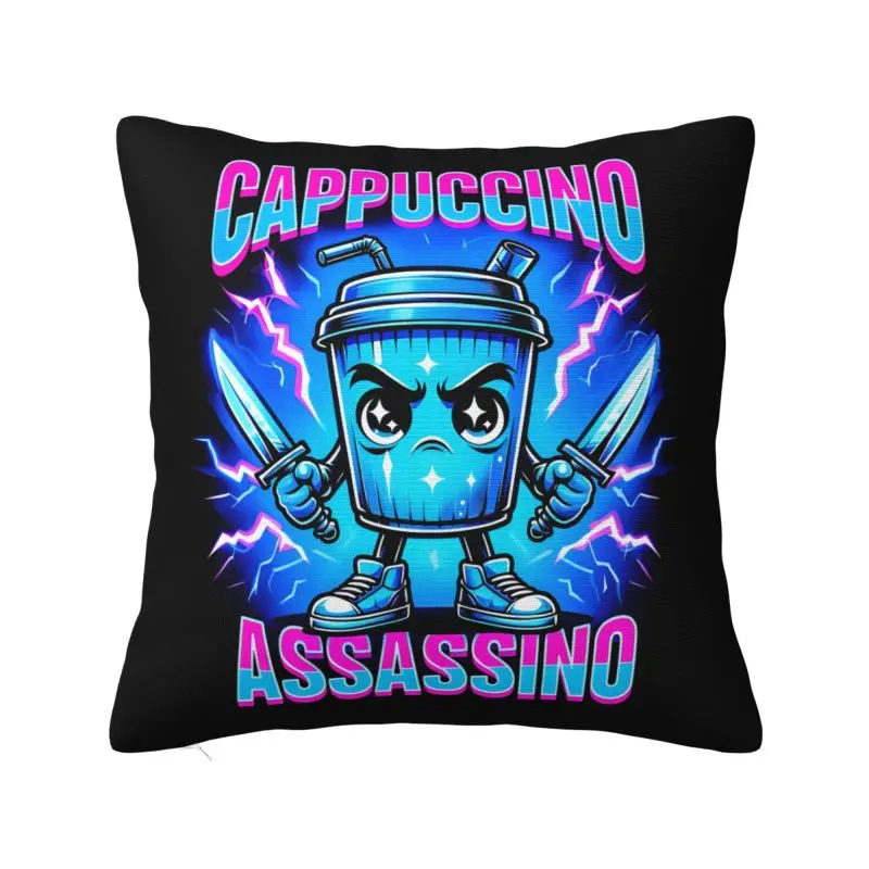 Italian Brainrot Cappuccino Assassino Throw Pillow Case Home Decorative Cushions Cover For Sofa Car Square Polyester Pillowcase