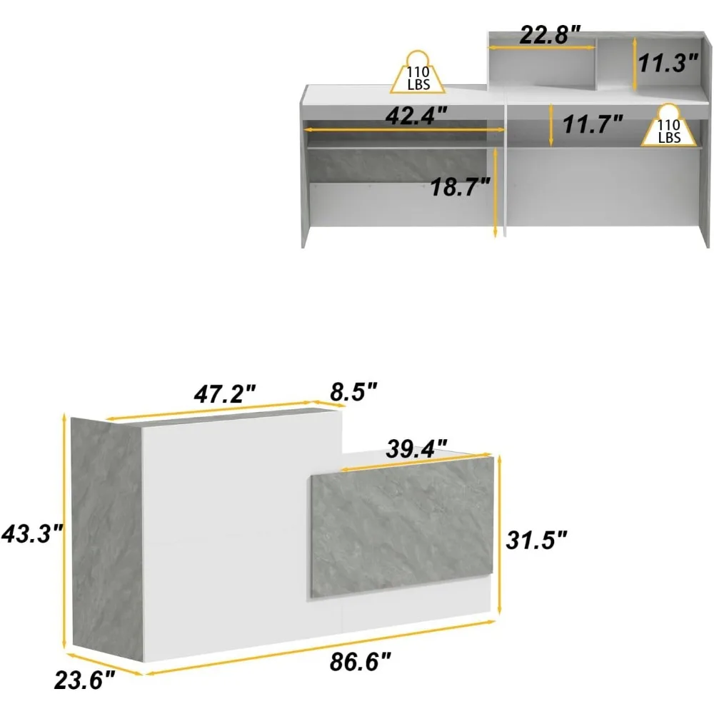 Modern Storage Reception Desk with Shelves, Stylish Front Counter for Lobby, Checkout Table for Retail Spaces