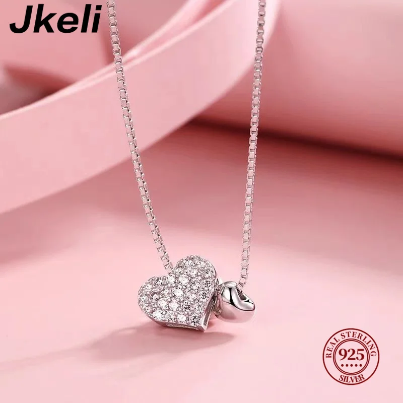 Women's 925 Silver Heart Pendant Necklace, Elegant Gift