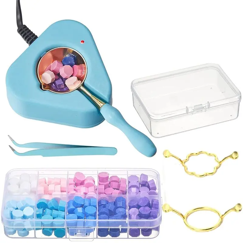 

*CLOS Электрический подогреватель сургучной печати Набор сургучной печати с ложкой для сургучной печати и пинцетом, набор сургучной печати с 2 формами восковой печати Вилка стандарта США