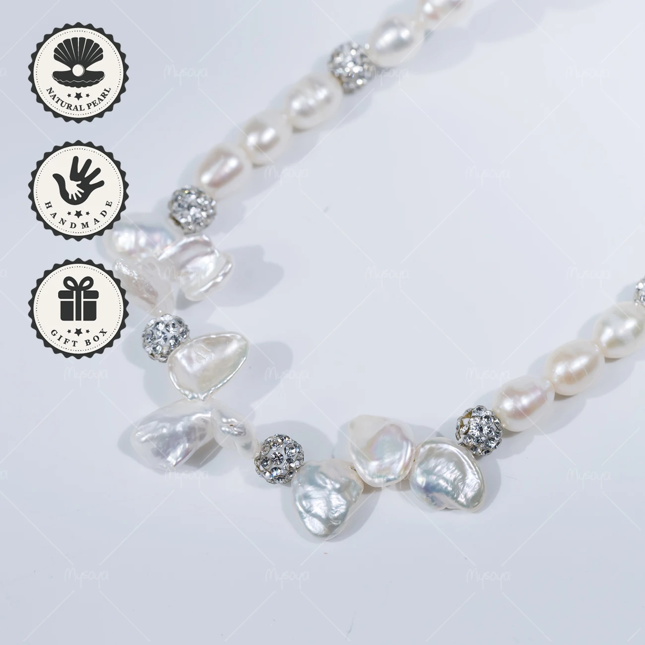 

Ожерелье MYSOYA из пресноводного жемчуга 6-7 мм, белого рисового жемчуга, в стиле барокко, с эффектом авроры и серебристой застежкой-пуговицей, подарок на день рождения, на День святого Валентина