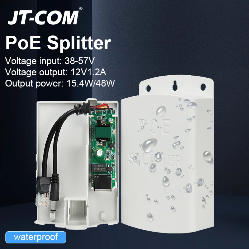 POE DC 48V To 12V 2A PoE Waterproof Splitter Anti-Interference 15W 48W POE Adapter Cable Power Supply Module IP65 Outdoor Use