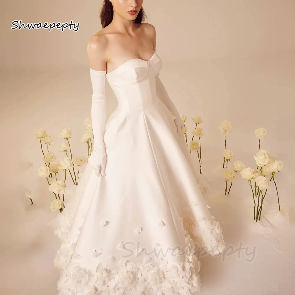 

2025 Hand Made Flowers Wedding Dresses Sweetheat Corset A Line Ivory Satin Romantic Garden Bridal Gowns Customized Women Dress