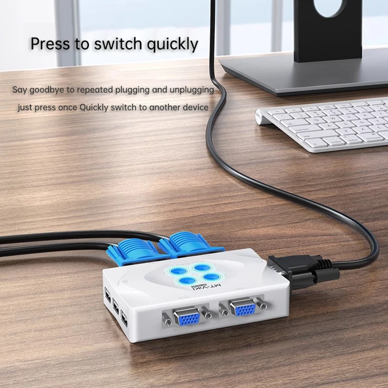 MT-Viki Smart Kvm Switch VGA Selector 4 Port Hotkey Wired Remote Controller Select Auto Scan 1920x1440 Send Cables MT-401KL