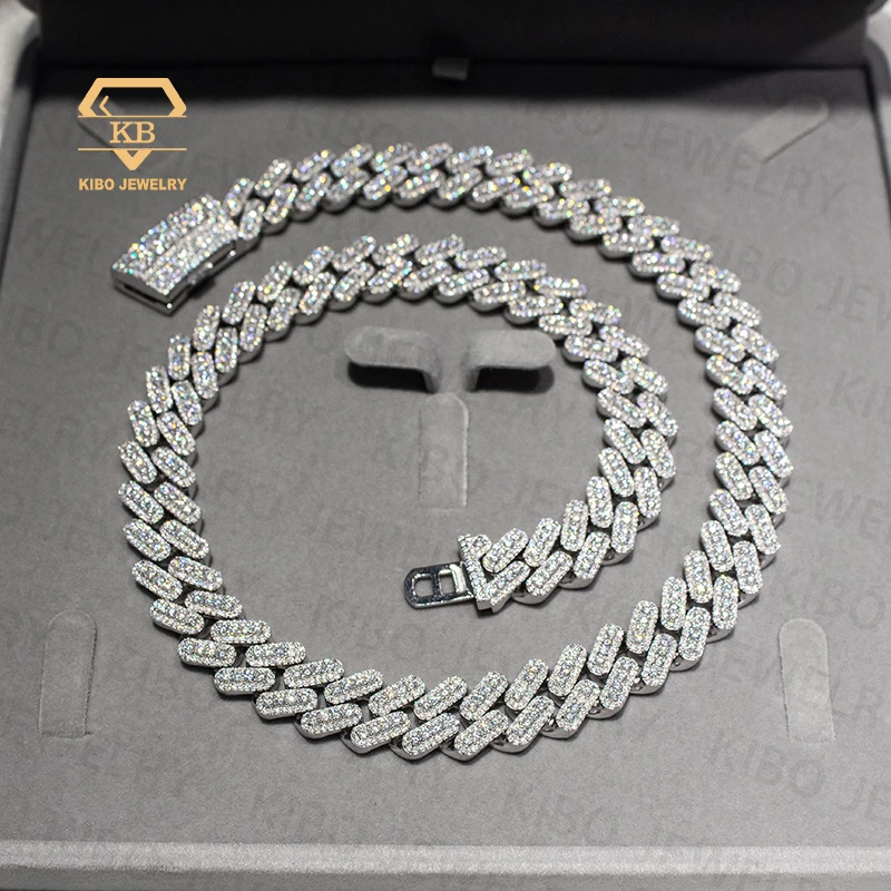 100% Pass Tester VVS Moissanite Diamond 15mm Wide Sterling Silver Cuban Link Chain for Rapper Hiphop Necklace