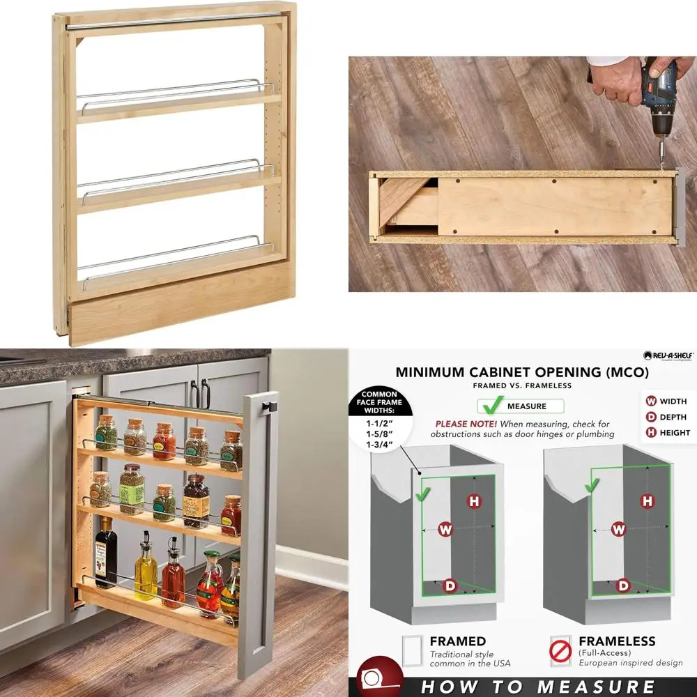 

Pull Out Shelf Organizer Adjustable Spice Rack Seasoning Storage Holder for Kitchen Base Cabinets