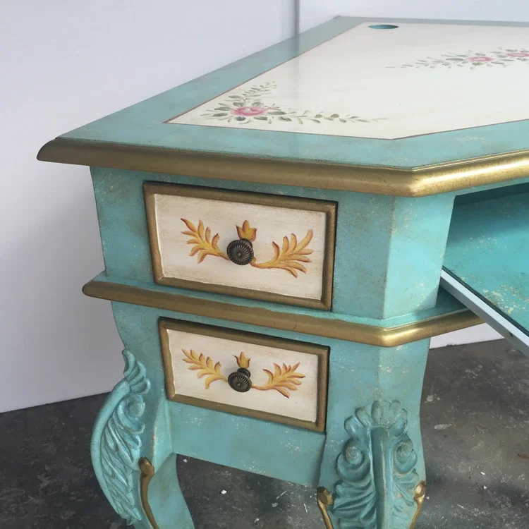 European-Style Retro Computer Desk Modern Light Luxury Triangle Desk Mediterranean Pastoral Style Dresser