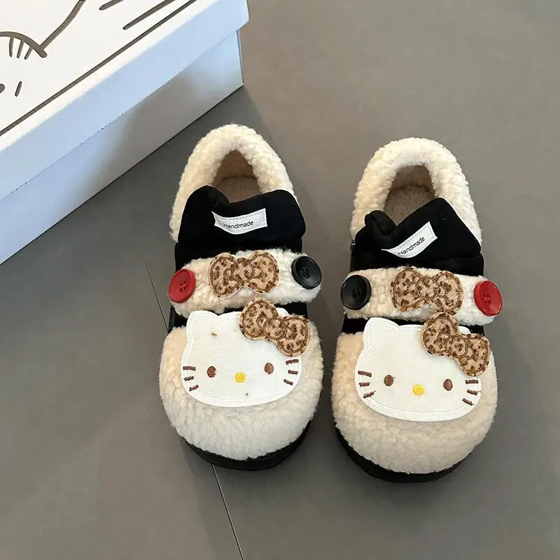 

Новые зимние флисовые сапоги Sanrio Hello Kitty для девочек, теплые хлопковые ботинки в стиле каваи, модные детские сапоги с мультяшным принтом для учащихся, сохраняющие тепло, для снега
