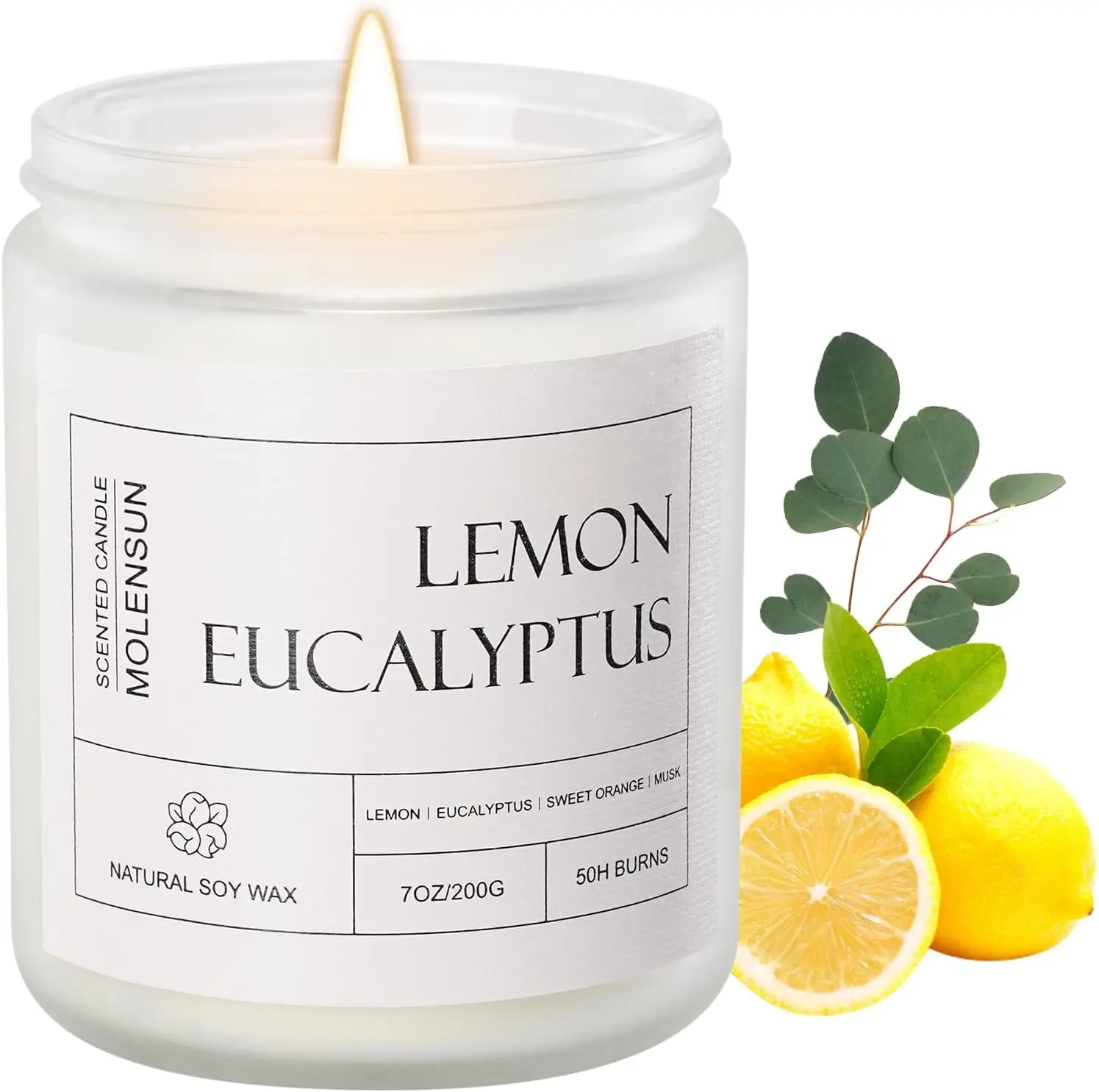 Lemon Eucalyptus Scented Candles, Aromatherapy Jar Candle, 7 oz Long Lasting Candles, Soy Wax Candle Gift for Women