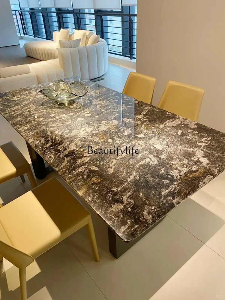 Italian Light Luxury Imported Platinum Gold Diamand Natural Luxury Stone Dining Table Simple Modern Dining Table