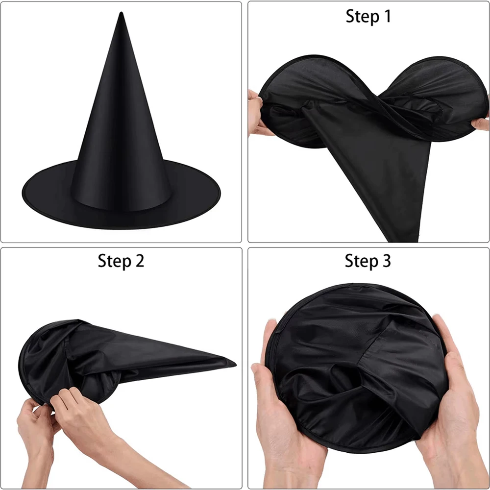 Halloween-Dekoration, Hexenhüte, Zaubererhut aus schwarzem Oxford-Stoff, Zauberermütze, Kostüme für Kinder und Erwachsene, Requisiten, Halloween-Party-Dekoration – Detail 3
