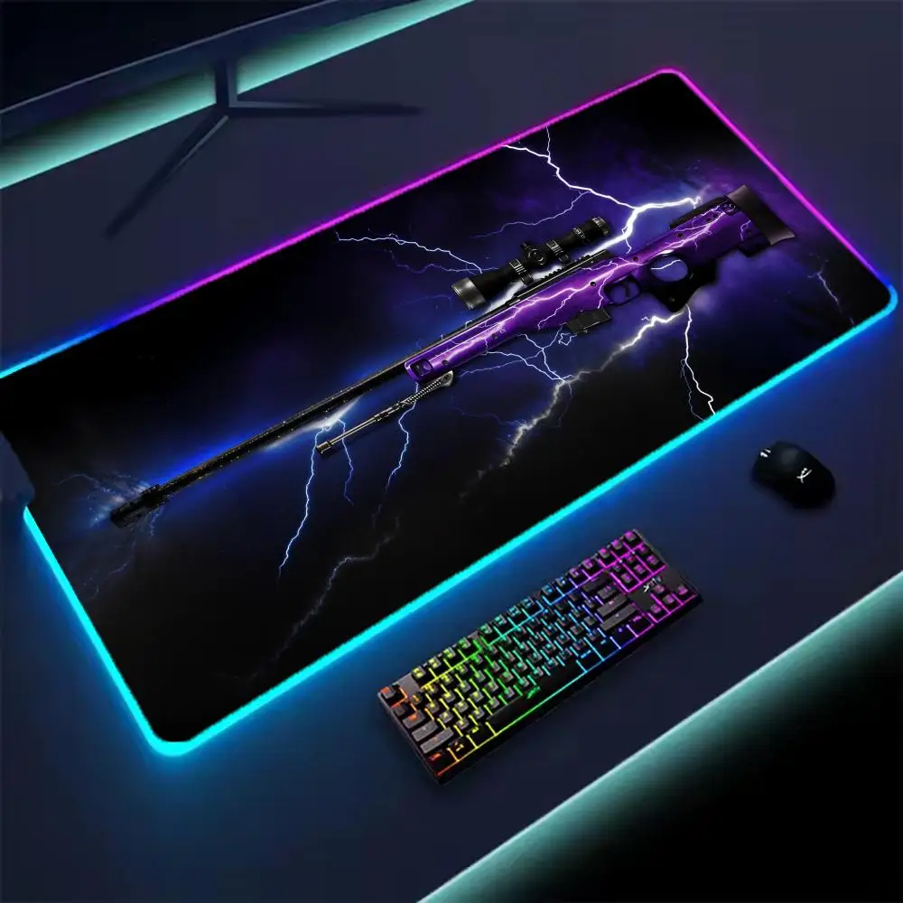 

Коврик для мыши с рисунком пистолета XXL RGB игровой коврик для мыши Аксессуары для геймеров Большие коврики для мыши со светодиодной подсветкой Коврик для ПК Компьютерный настольный коврик с подсветкой