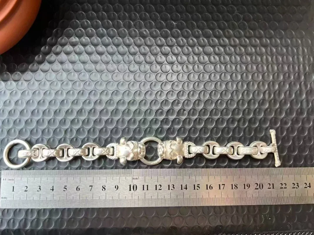 925 Tibetan Silver Hand Cast Dog Statue Bracelet, Unisex Fine Fashion Jewelry, Cool Gift
