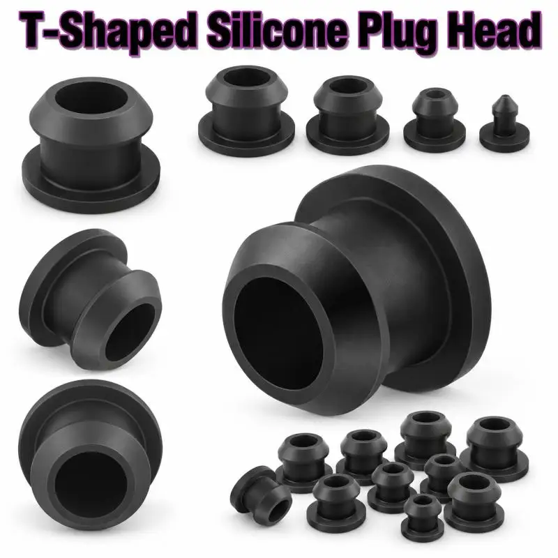 5~25Pcs Black Conical Snap-on Silicone Rubber T Type Plug 2.5-15mm Blanking End Caps Tube Inserts Bung Proof High Temperature