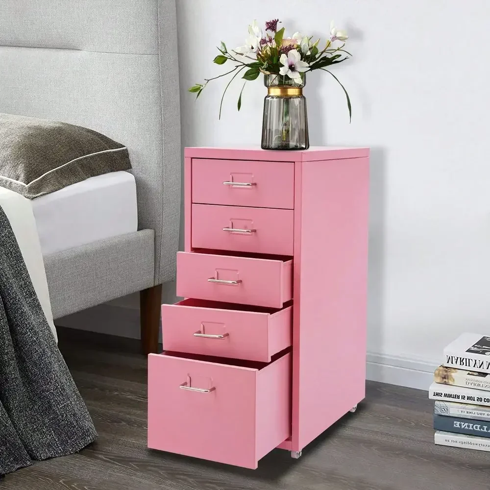 Storage Cabinet, 5Drawer Mobile Storage Cabinet With 4 Wheels, 1116.127.1 Inch Metal Freestanding Office Cabinet, Placed In Bed