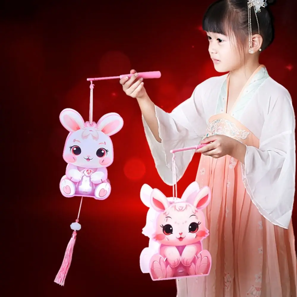 Cute Middle Autumn Festival Lantern LED Light DIY Craft Festival Lantern Material Kits Handmade Traditional Cartoon Rabbit Lamps