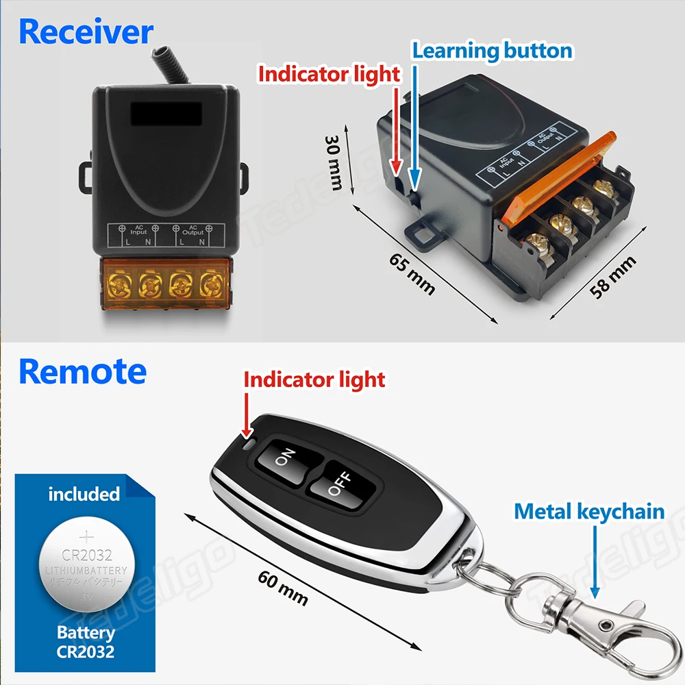 433Mhz RF Remote Control Switch AC 220V 30A On Off Remote Controller Transmitter for Water Pump Motor LED Electric Appliance