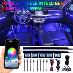 18 In 1 LED Car Ambient Lights Interior LED Acrylic Strip Light RGB 64 Color Light Guide Fiber Optic Decoration Atmosphere Lamp