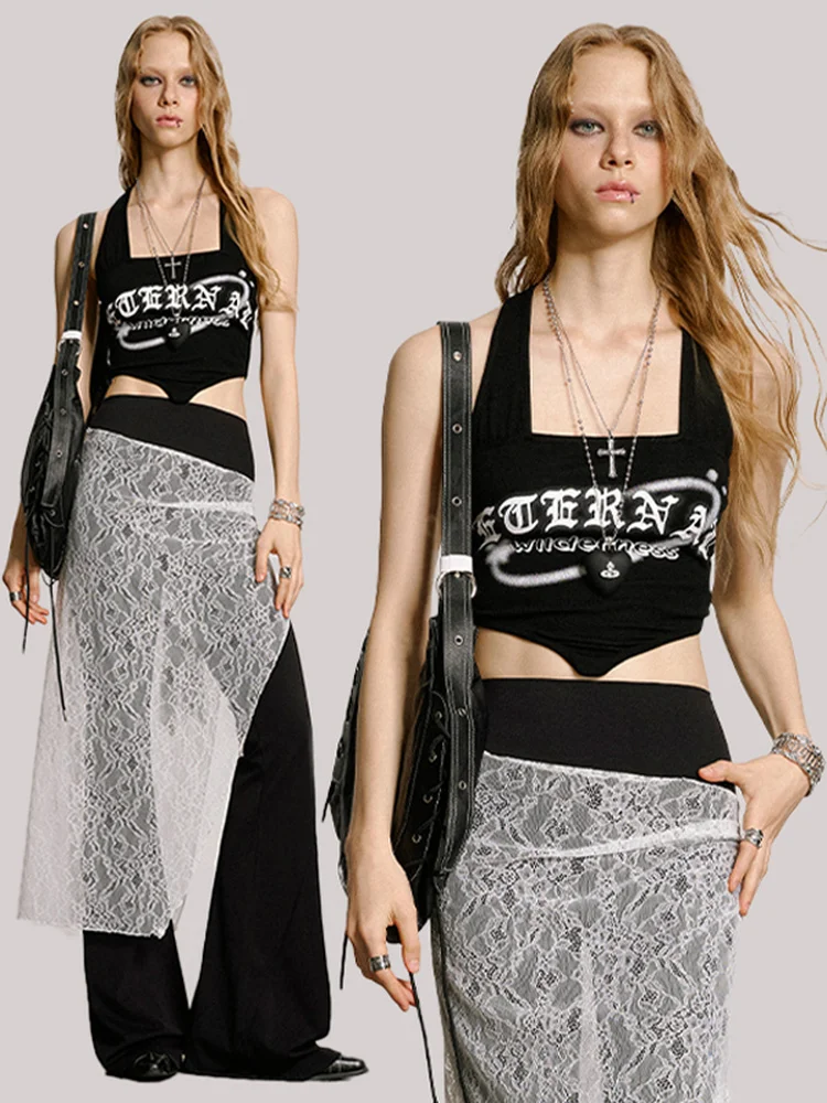 

Сексуальный американский кроп-топ с буквенным принтом, синий, универсальный, в уличном стиле, из смесового хлопка, с открытыми плечами, винтажный, ретро, дерзкий, милый.