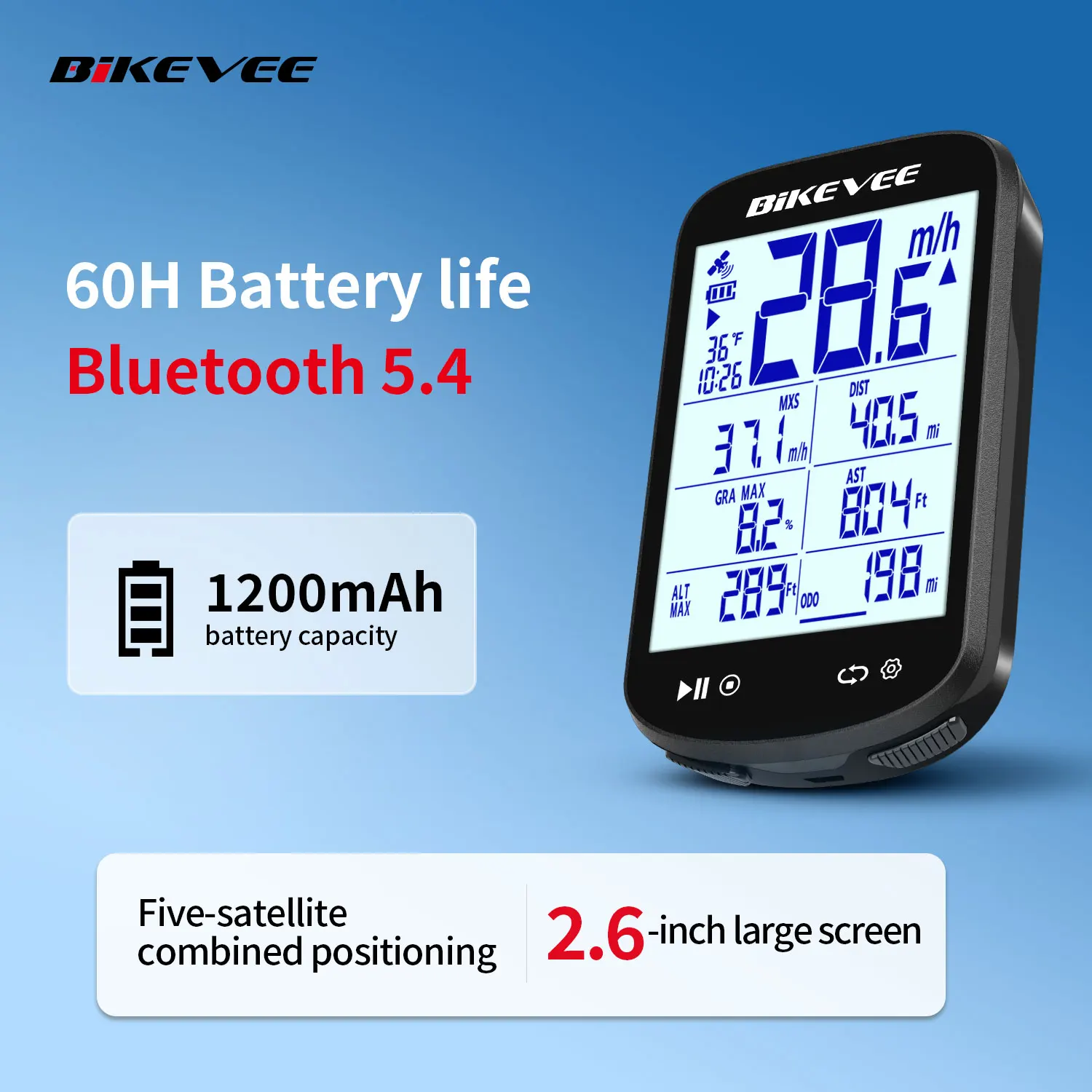 Multifunktionaler Intelligenter Bluetooth-Fahrradcomputer mit GPS, 2,6-Zoll-LCD-Großbildschirm und Automatischer Hintergrundbeleuchtung, Tachometer