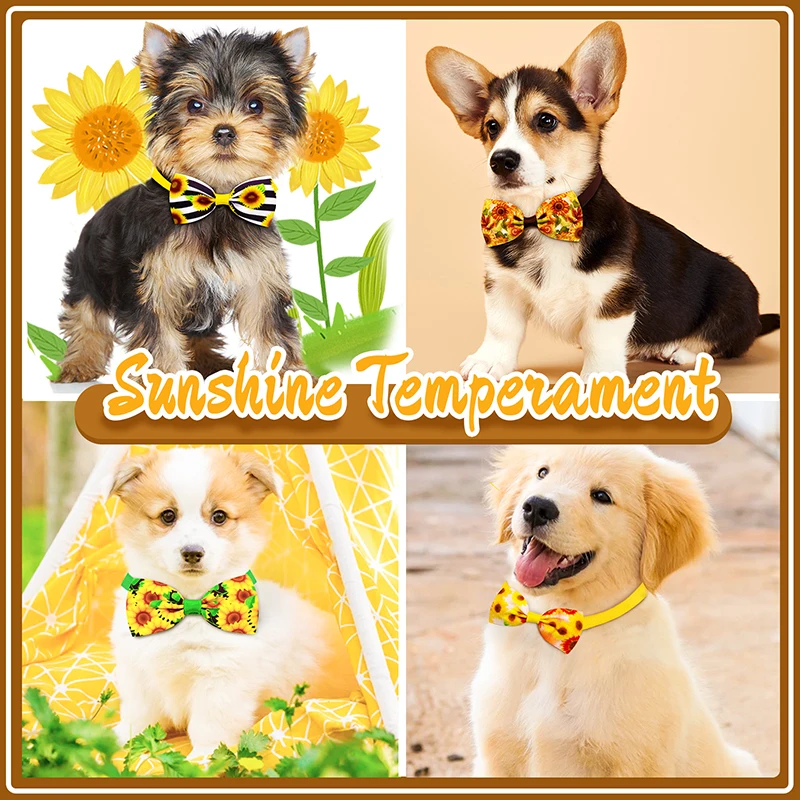 Dog Bows 10PCS Dog Sunflower Bow Handmade Adjustable Bowties For Dogs Puppy Bow Tie Pet Collar Neckties Pet Grooming Accessories
