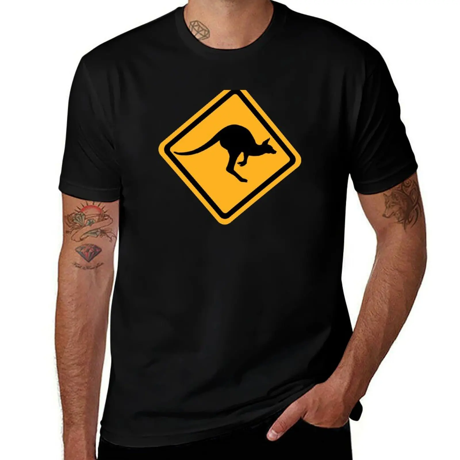 Kangaroo road sign T-Shirt Daily Casual Short Sleeve Tee Shirt T-Shirt