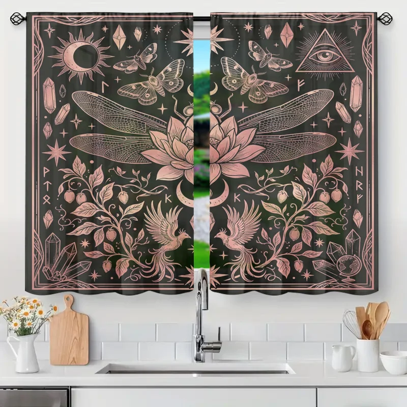 Bohemian Gothic Celestial Curtain Window Treatment Crystal Moth Art Drapes Witchy Aesthetic Boho Chic Home Decor Panel