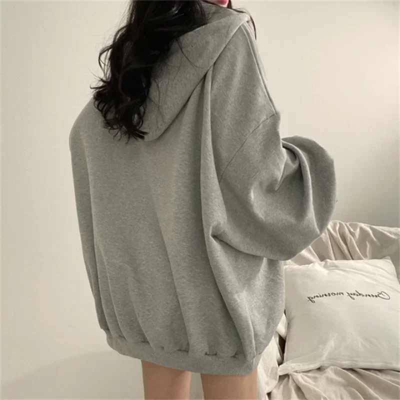 Spring Autumn Korean Harajuku Oversized Zip Up Hoodies Women Fashion Letter Print Casual Loose Sweatshirts Y2k Streetwear Women