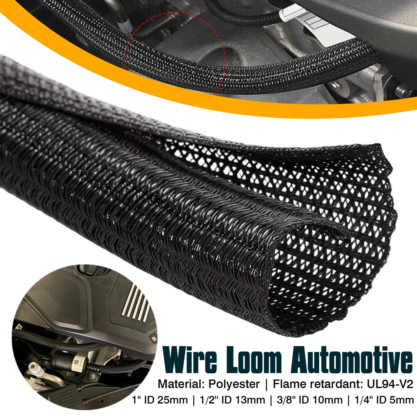 1m RV Camper Wire Harness Wrap Flame Retardant PET Braided Cable Sleeve Self Closing Expandable High Temperature Cable Protector