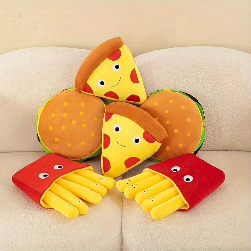 

3 Pcs/Set Fun Simulation Food, Fries, Burger, Pizza Plush Toy, Plush Decoration, Pillow Cushion, Creative Holiday Gift for Kids