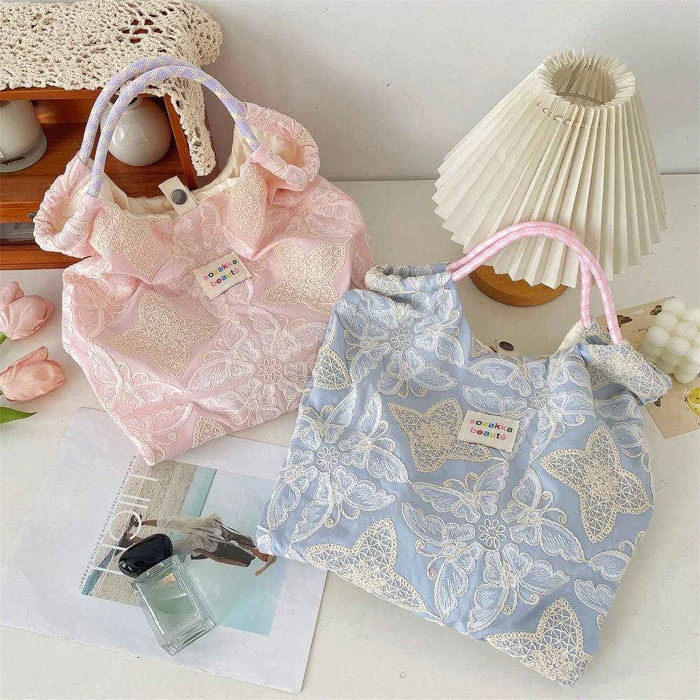 

Новая пляжная сумка-тоут, модная женская парусиновая летняя большая вместительная сумка на плечо с вышивкой и бантом, сумка-тоут, сумки на плечо для покупок