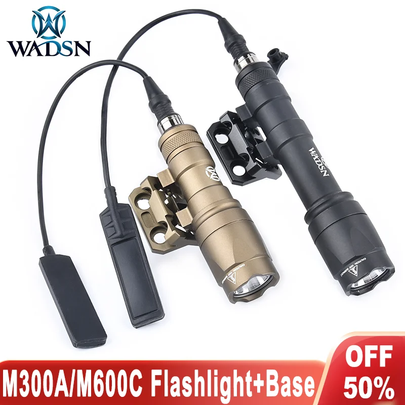 WADSN Sureifr M300A M600C Flashlight White Light Metal M-LOK Keymod Mount Base Fit 20mm Rail Hunting Weapon Airsoft Scout Lamp