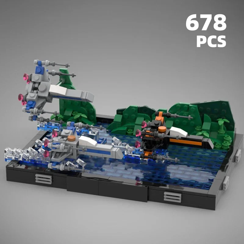

Звездные темы MOC, комплект строительных блоков из фильма, набор кирпичей сцены, модель боевого корабля, игрушки-истребитель «сделай сам» для детей